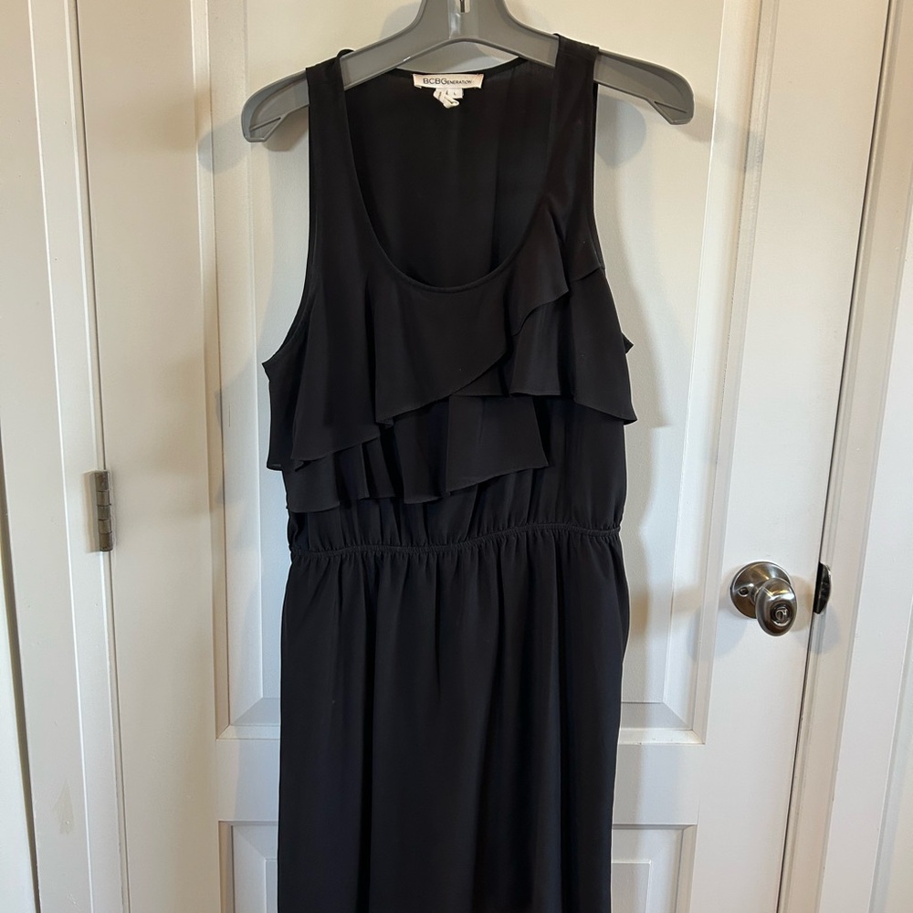 BCBGeneration Black Smocked Tiered Midi Sundress